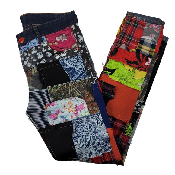 BiePa Patchwork Jeans Straight Leg Denim 34 Vintage Statement Piece 1971 - Picture 4 of 12